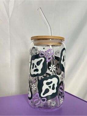 16oz Ghostface Couquette Glass Can Cup